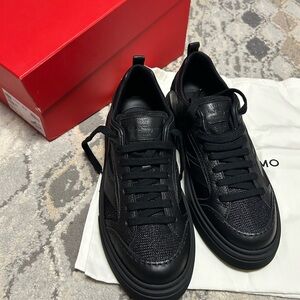 New Salvatore Ferragamo Cassina MI Crosta Nero Men Fashion Sneakers Black